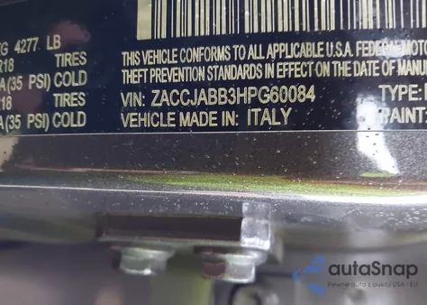 2017 Jeep Renegade Altitude Fwd z USA, uszkodzony, nr VIN ZACCJABB3HPG60084